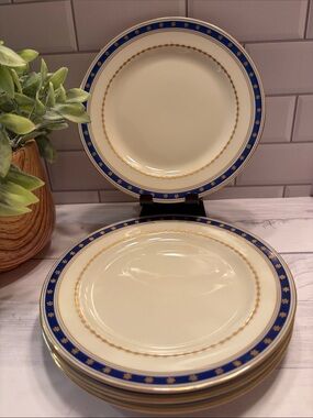 Vintage ivory  Dessert Plates with Blue and Gold Border - Elegant Set
